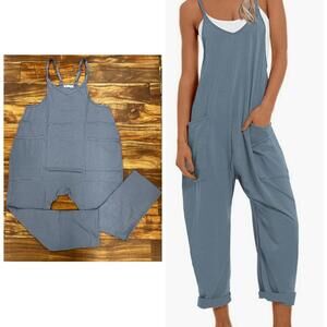 Causal V-Neck Sleeveless Harem Overall Jumpsuit (Blue)